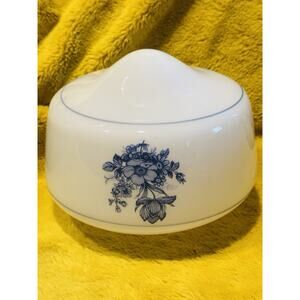 White Glass Blue Floral Flower Bouquet Ceiling Light Shade Fixture Dome Vtg 8”